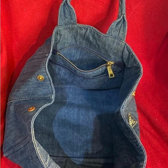 Prada Kanapa Tote Bag Denim Blue Triangle Logo - Picture 5 of 6